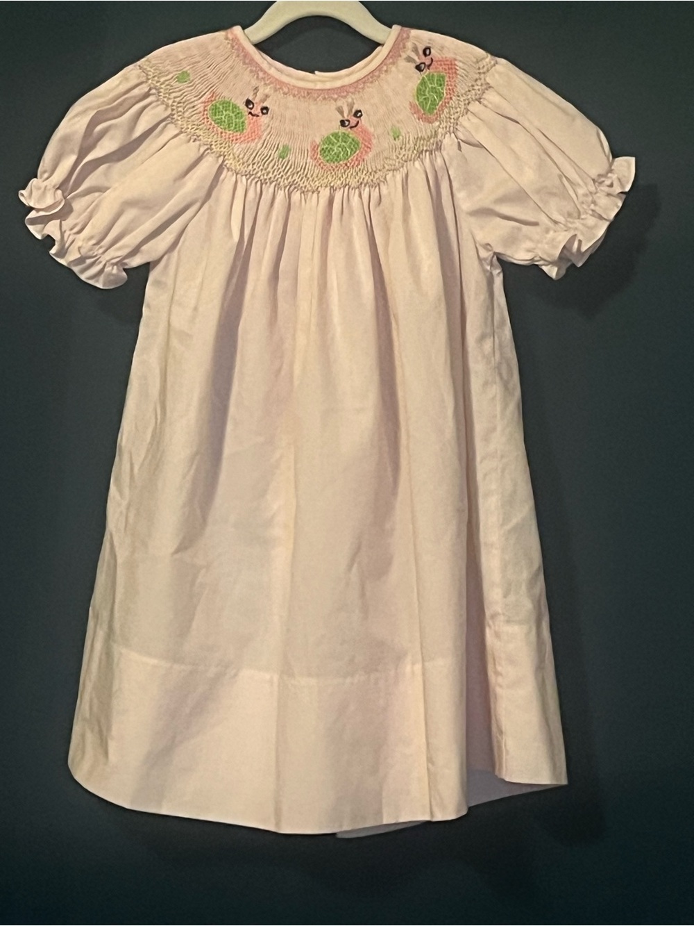 Little Girls' Embroidered Pink Smocked Dress